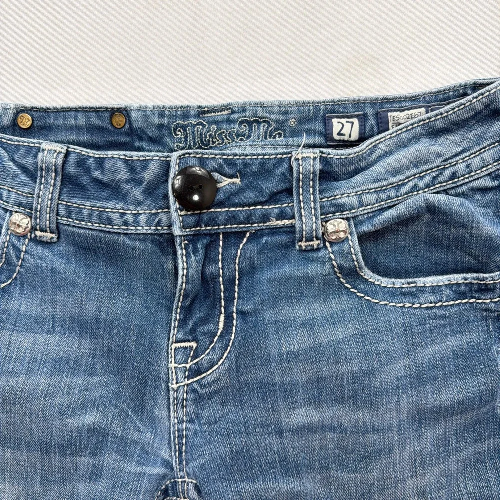 Miss Me Jeans Easy Boot Embroidered Rhinestone Blue Denim Womens 27